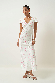 Платье из сатина с принтом (молочный)