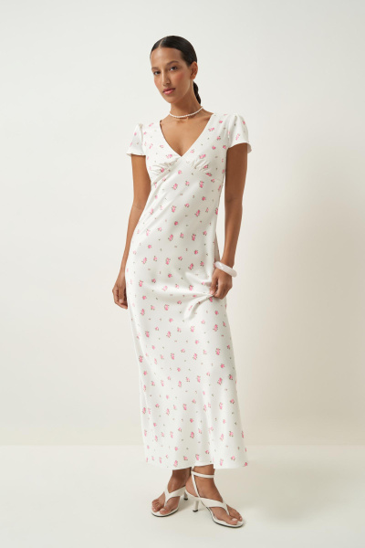 Платье из сатина с принтом (молочный) (XS)