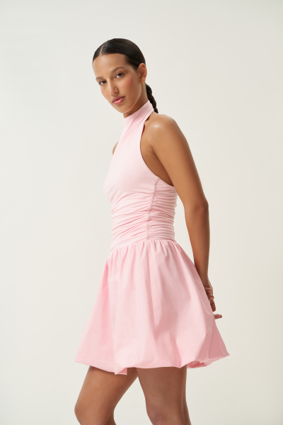 Платье баллон с трикотажным топом (розовый) (M) 