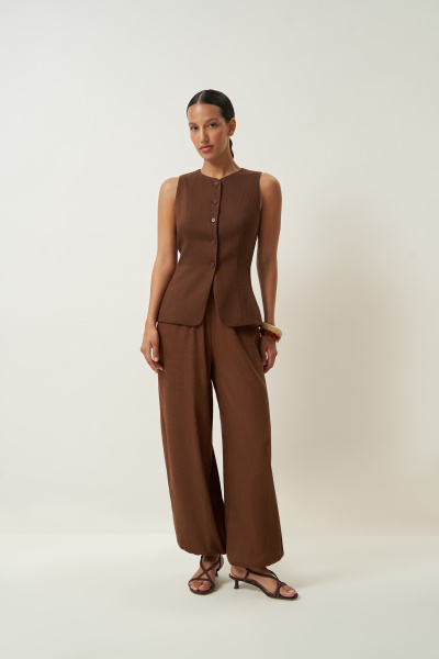 Жилет удлиненный изо льна (коричневый) (M) 
