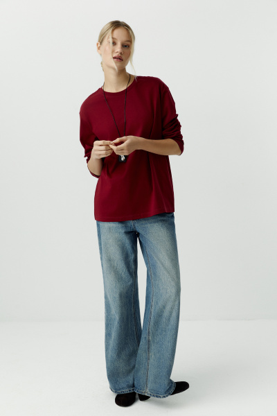 Лонгслив базовый из хлопка (бордовый) (L) 