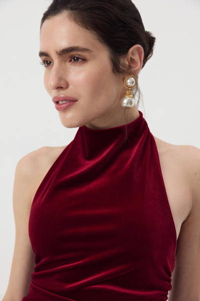 Топ халтер со стойкой из бархата (Винный) (M) 