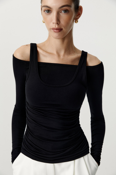 Лонгслив двойной с открытыми плечами (чёрный) (XS) 