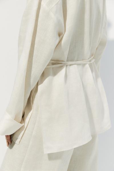 Рубашка с тонким поясом изо льна (XS, кремовый) 2177