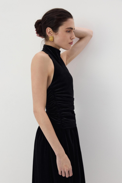 Топ халтер со стойкой из бархата (Черный) (M) 