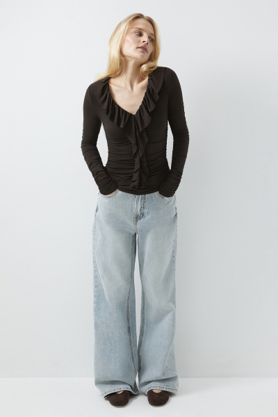 Лонгслив с рюшами (коричневый) (M)