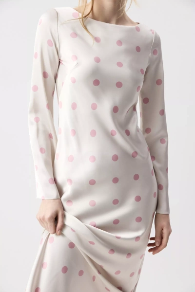 Платье из сатина с расклешенными рукавами (Розовый горох на молочном) (M) 