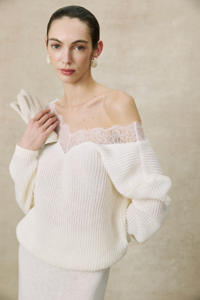 Джемпер с кружевом (Молочный) (M/L)