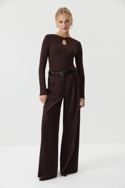 Лонгслив с декоративным узлом  (горький шоколад) (M) 