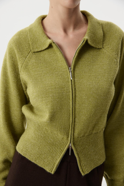 Кардиган на молнии  с шерстью альпаки (Оливковый) (XS) 