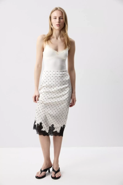 Юбка миди с кружевом по низу (Горох на молочном) (XS) 