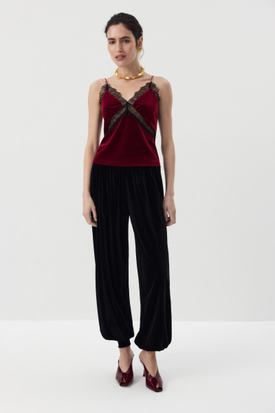 Топ из бархата с кружевом (Винный) (M) 