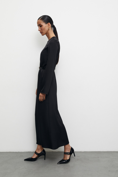 Платье из атласа (XS, черный)