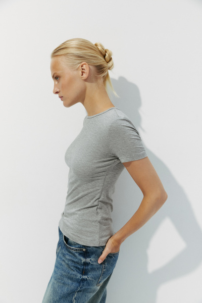 Футболка с коротким рукавом из вискозы (серый меланж) (XS) 