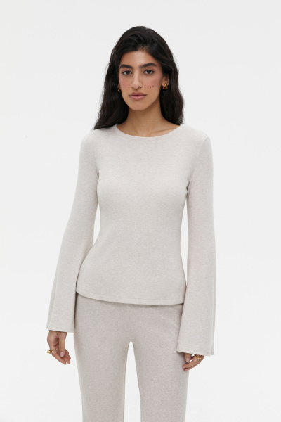 Лонгслив трикотажный с расклешенными рукавами (XS, бежевый) 