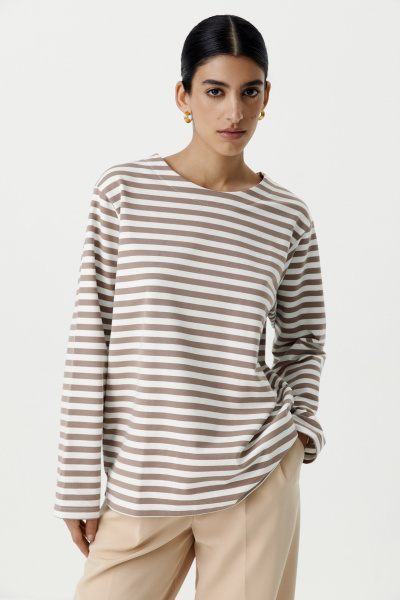 Лонгслив в полоску (молочный /коричневый) (XS/S) 
