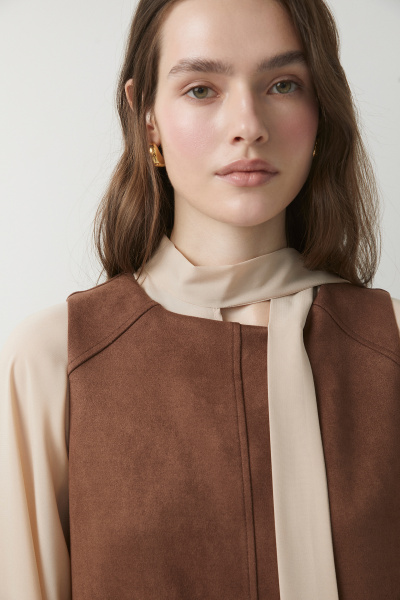 Платье мини прямое из замши (коричневый) (XS)