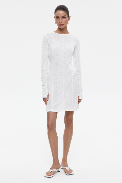 Платье мини из полупрозрачного трикотажа (XS, молочный)