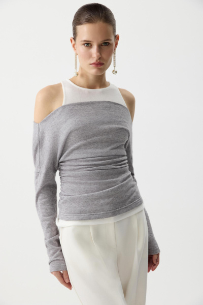 Лонгслив со спущенным плечом из мягкого трикотажа (Серый меланж) (S) 