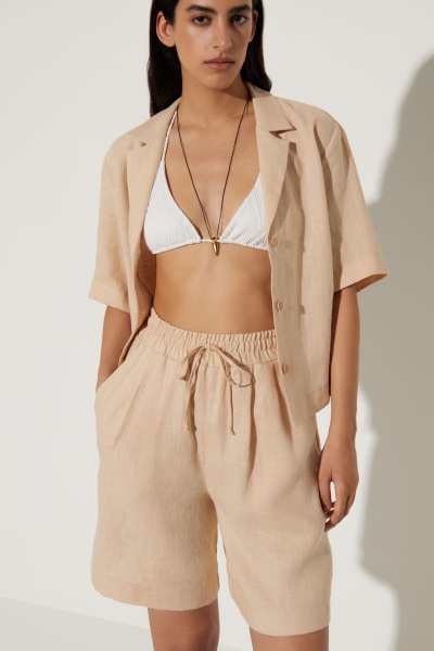 Шорты на резинке изо льна (XS/S, бежевый) 2183