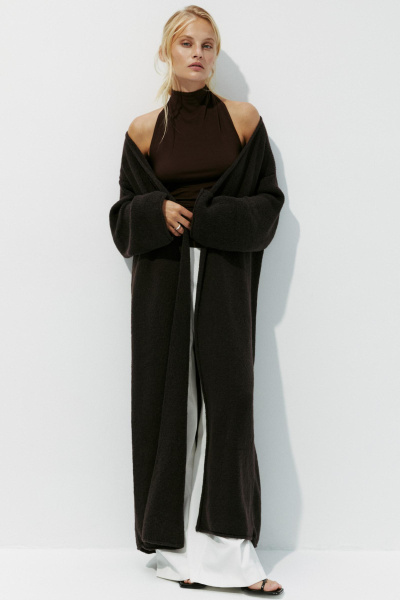 Кардиган удлиненный ажурной вязки (one size, шоколадный) 2774