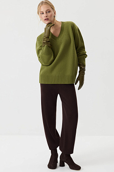 Джемпер V-neck из шерсти мериноса (Хаки)