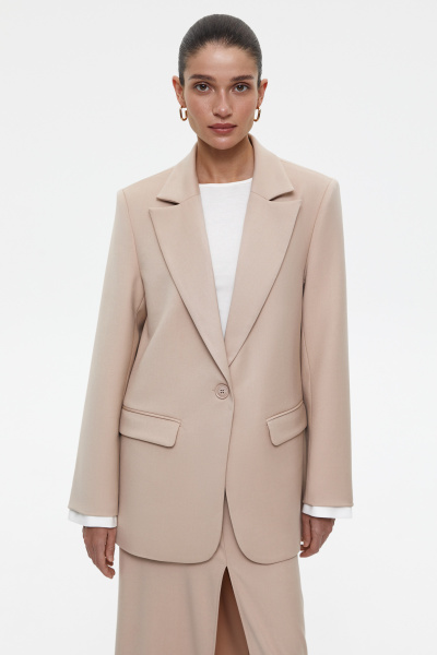 Пиджак с контрастными манжетами (L, бежевый) 2183