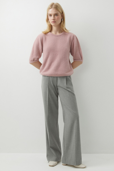 Брюки с заниженной талией из костюмной ткани (серый меланж) (L) 