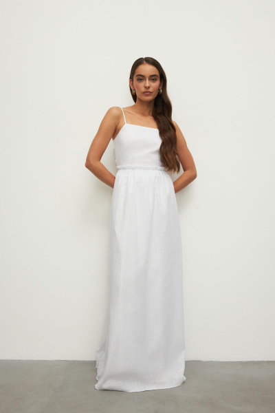 Платье макси из фактурного хлопка (XS, молочный)
