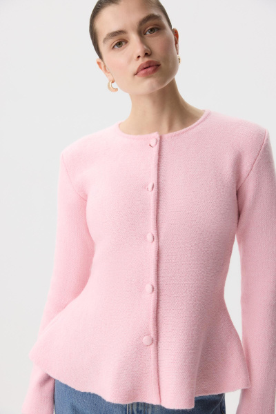 Кардиган вязаный с баской (Пудровый) (M) 