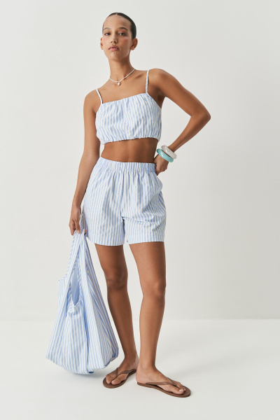 Шорты с имитацией гульфика в полоску (голубой) (M) 