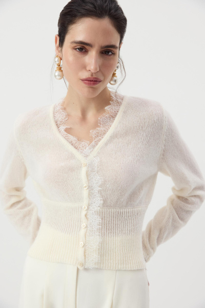 Кардиган с кружевом (Молочный) (XS) 