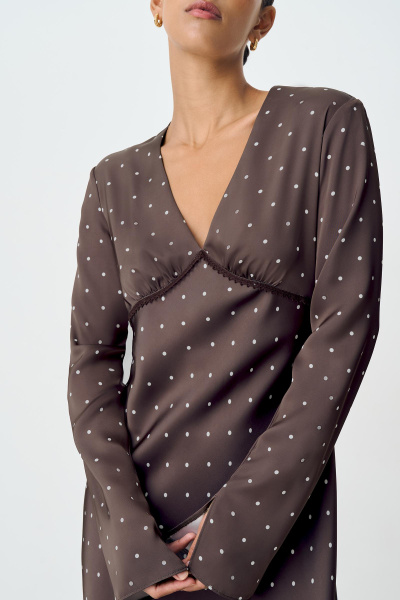 Платье с кружевом из сатина в горох (шоколадный) (M) 