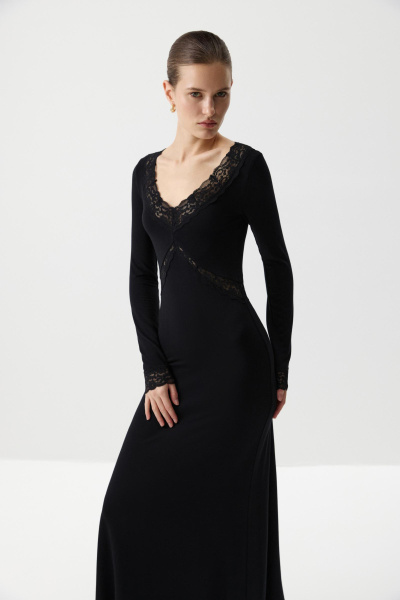Платье из вискозы с кружевом (Черный) (M) 