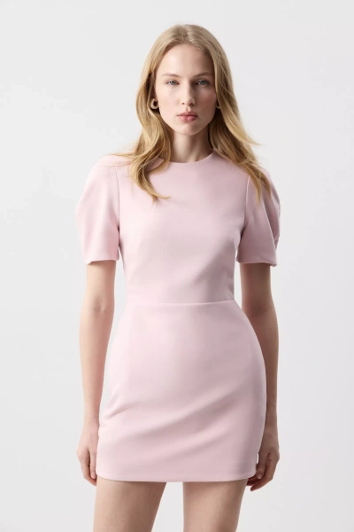 Платье мини с рукавами буфами (Розовый) (S) 