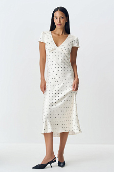 Платье из сатина в горох (ванильный)