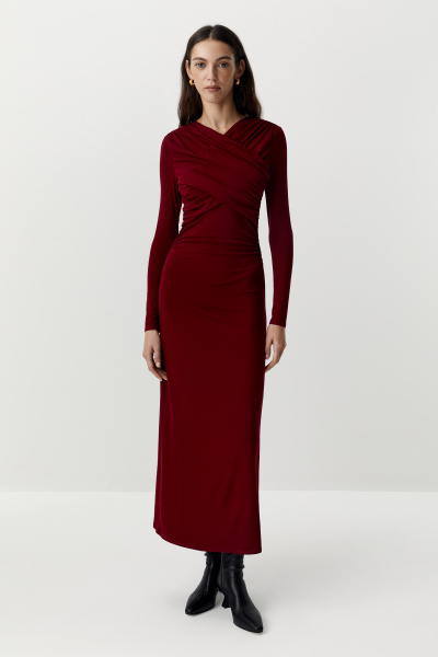 Платье с драпированой деталью на груди (бордовый) (XS) 