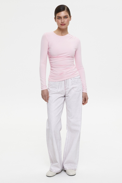 Лонгслив с драпировкой на груди (L, барби) 2169