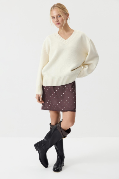 Джемпер V-neck из шерсти мериноса (Ванильный) (one size) 