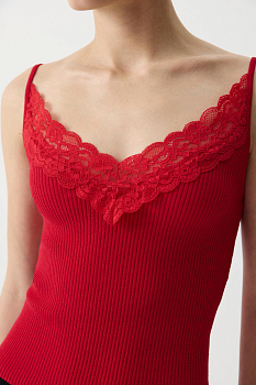 Топ вязаный с кружевом (Красный)