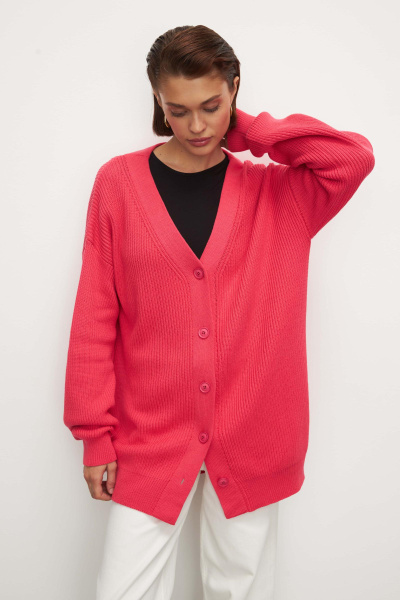 Кардиган удлиненный из хлопка (one size, фуксия)