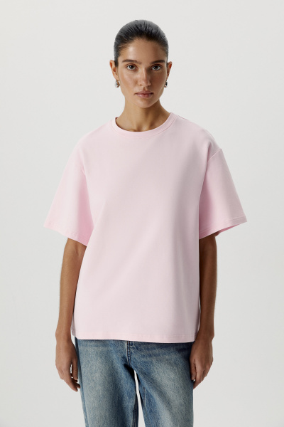Футболка оверсайз из плотного трикотажа (светло-розовый) (XS/S) 