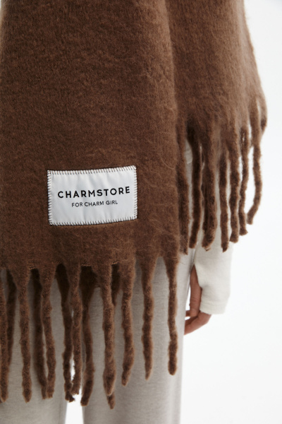 Шарф объемный с бахромой (коричневый) (one size) 