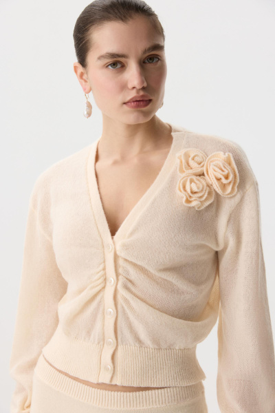 Кардиган с декоративной сборкой (кремовый) (M) 