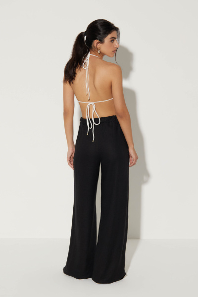 Брюки на резинке изо льна (M/L, черный) 2159