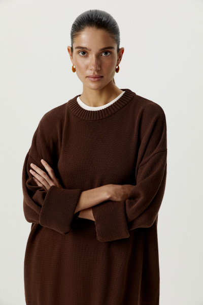 Свитер оверсайз из хлопка (one size, шоколадный) 