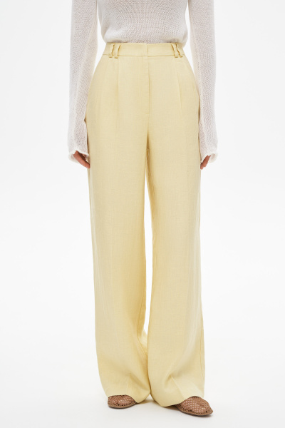 Брюки из льняной ткани (M, светло-желтый) 3394