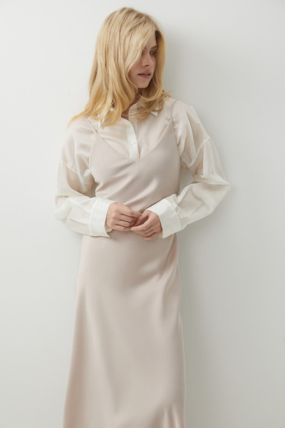 Платье-комбинация из сатина (бежевый) (XS) 