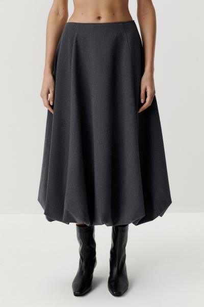 Юбка-баллон миди из костюмной ткани (серый) (XS) 