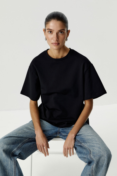 Футболка оверсайз из плотного трикотажа (черный) (XS/S) 